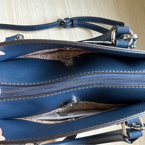 GUESS Navy Denim Look Shoulder Bag | Faux Leather Style Purse NWT - Picture 6 of 12